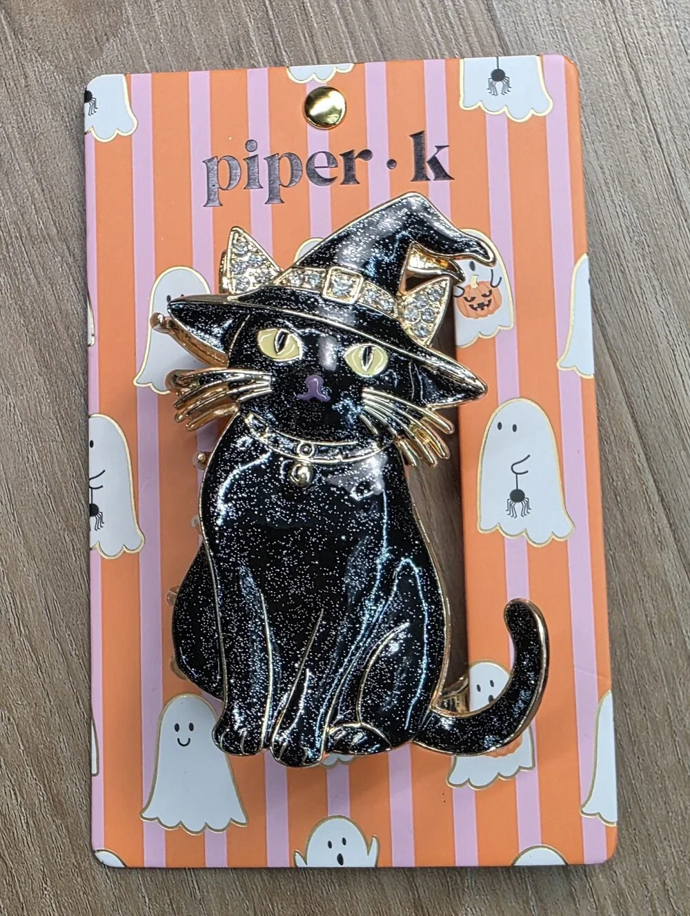 🔹️NWT Black Shimmery Rhinestone Witchy Cat Metal Claw Hair Clip